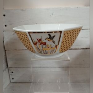Vintage Jamestown China Golden Nectar Hummingbird Diamond Pattern Bowl.